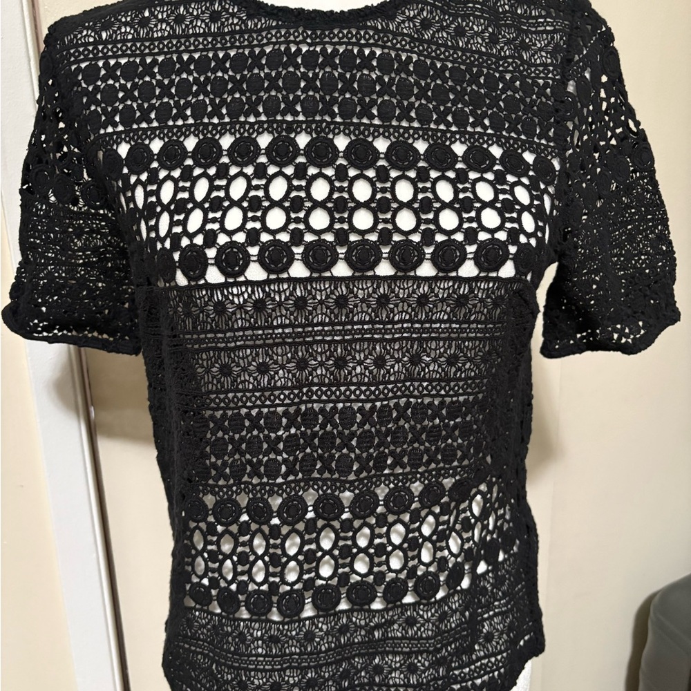 Victoria's Secret Black Crochet Short-Sleeve Blouse